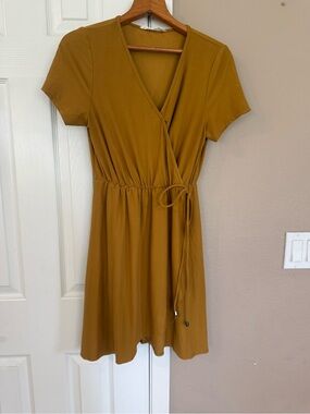 Short Wrap Mini Dress in Mustard Yellow